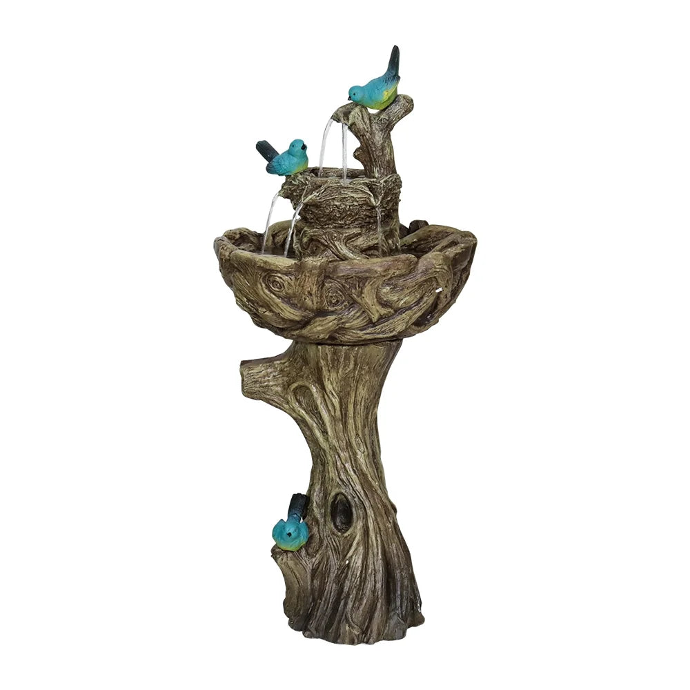 3-Tier Outdoor moisture Fountain Bird Bath Patio Fountain Outdoor Stump Like Waterfall Fountain with Birds Decor Freestanding Patio liquid Fountain Pump for Garden Yard Patio Porch