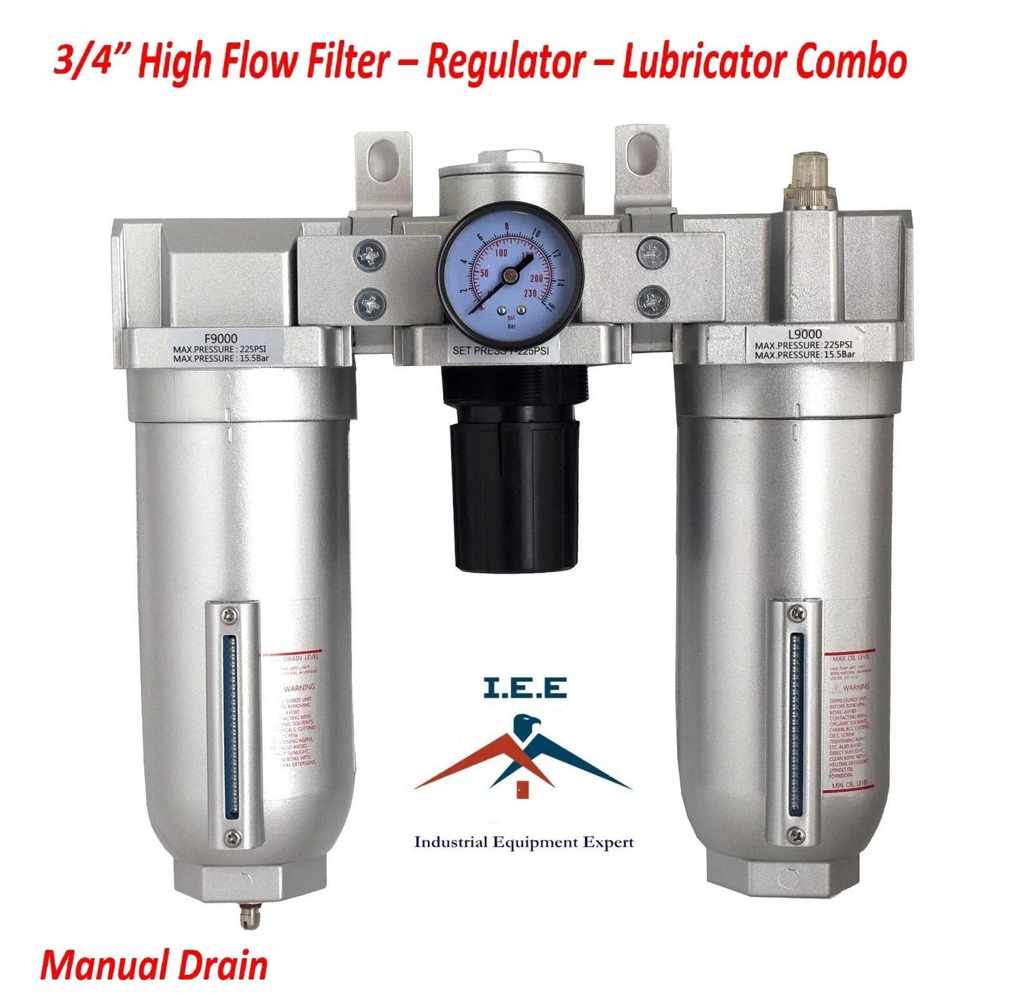 3/4" Heavy Duty FRL Filter Regulator Lubricator air control manual drain C906N