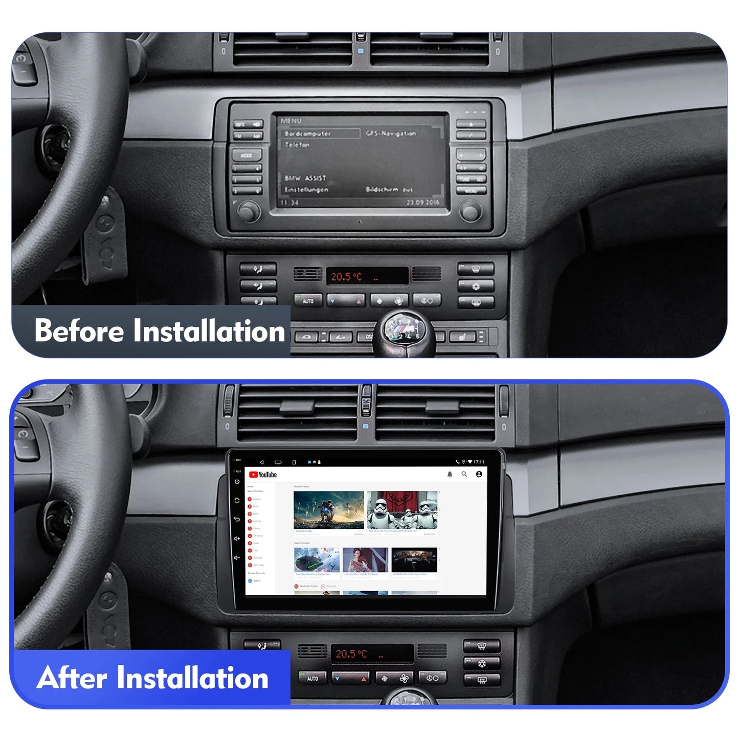 6+128G 9-inch Android 12 Double Din Car Stereo for  E46/M3/318/320/325/Rover 75/MG ZT Touchscreen Screen QLED Car Radio with Carplay Android Auto SWC Support Backup Camera