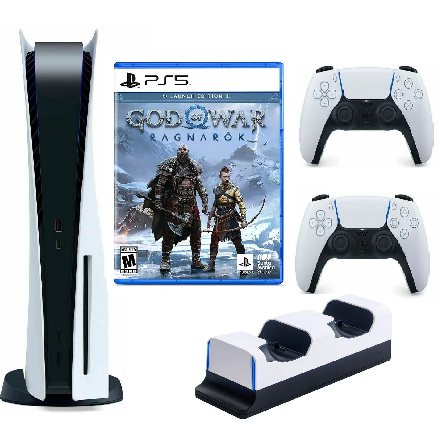 2023 NEWEST PlayStation_PS5 Gaming Console Disc Version W/God of War Ragnarök/Extra Wireless Controller| TKX Dual Charging Station