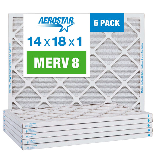 Aerostar 14x18x1 MERV 8 Pleated Air Filter, AC Furnace Air Filter, 6 Pack