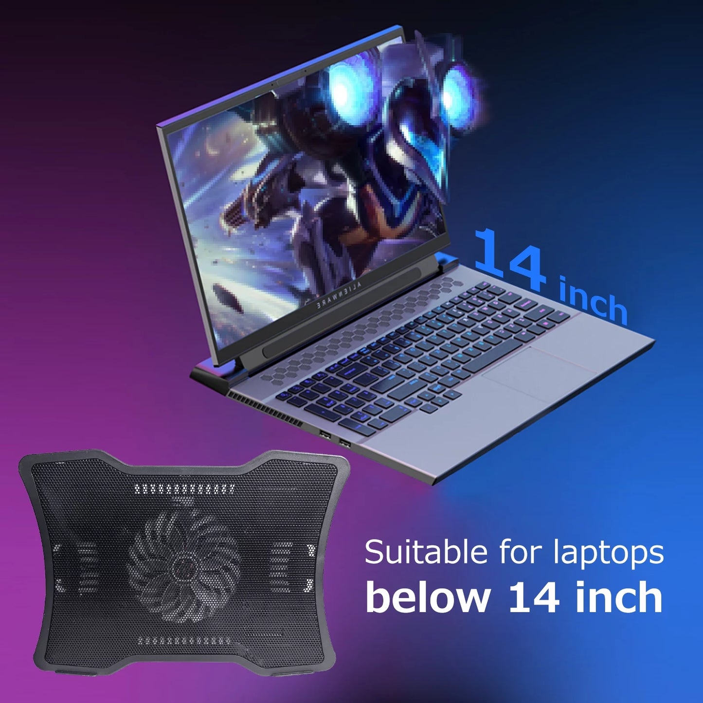 Arealer Portable Laptop Cooler Laptop Cooling Base Single Fan Design Low Noise Two USB Ports Support Laptops Below 14 inch