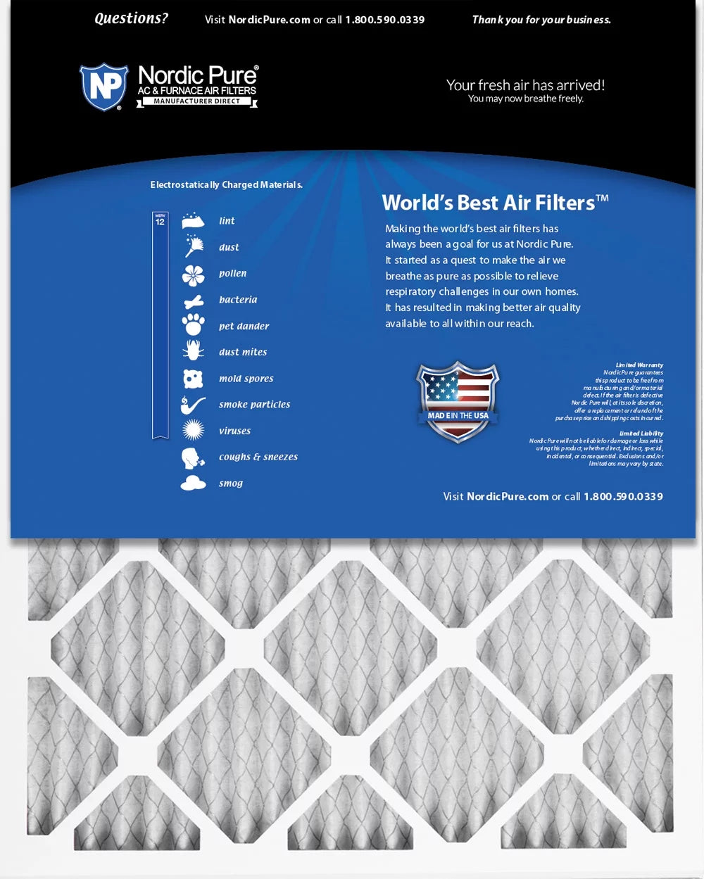 16x25x1 (15_1/2x24_1/2) Pleated MERV 12 Air Filters 6 Pack