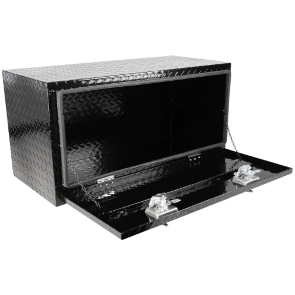 36 inch Heavy Duty Black Aluminum Tread Tool Box Truck Trailer Underbody Storage+Locks With T-Handle Latch Key  Black + Aluminum + Square box + 36"(36"×17.1"×17.9")