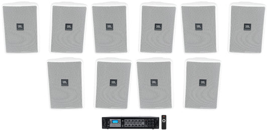 (10) JBL Control 23-1 White 3" Indoor/Outdoor 70v Commercial Wall Speakers + Amp