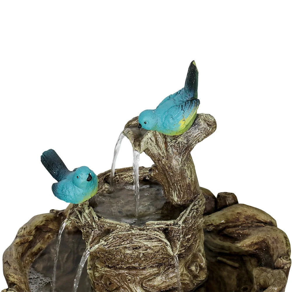 3-Tier Outdoor moisture Fountain Bird Bath Patio Fountain Outdoor Stump Like Waterfall Fountain with Birds Decor Freestanding Patio liquid Fountain Pump for Garden Yard Patio Porch