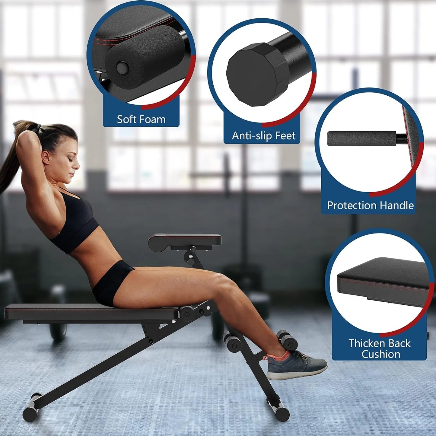 Adjustable Foldable Weight BENCH Strength Training Core Workout Leg Exercise/Sit Up/Push Up Black Home Fitness Gear