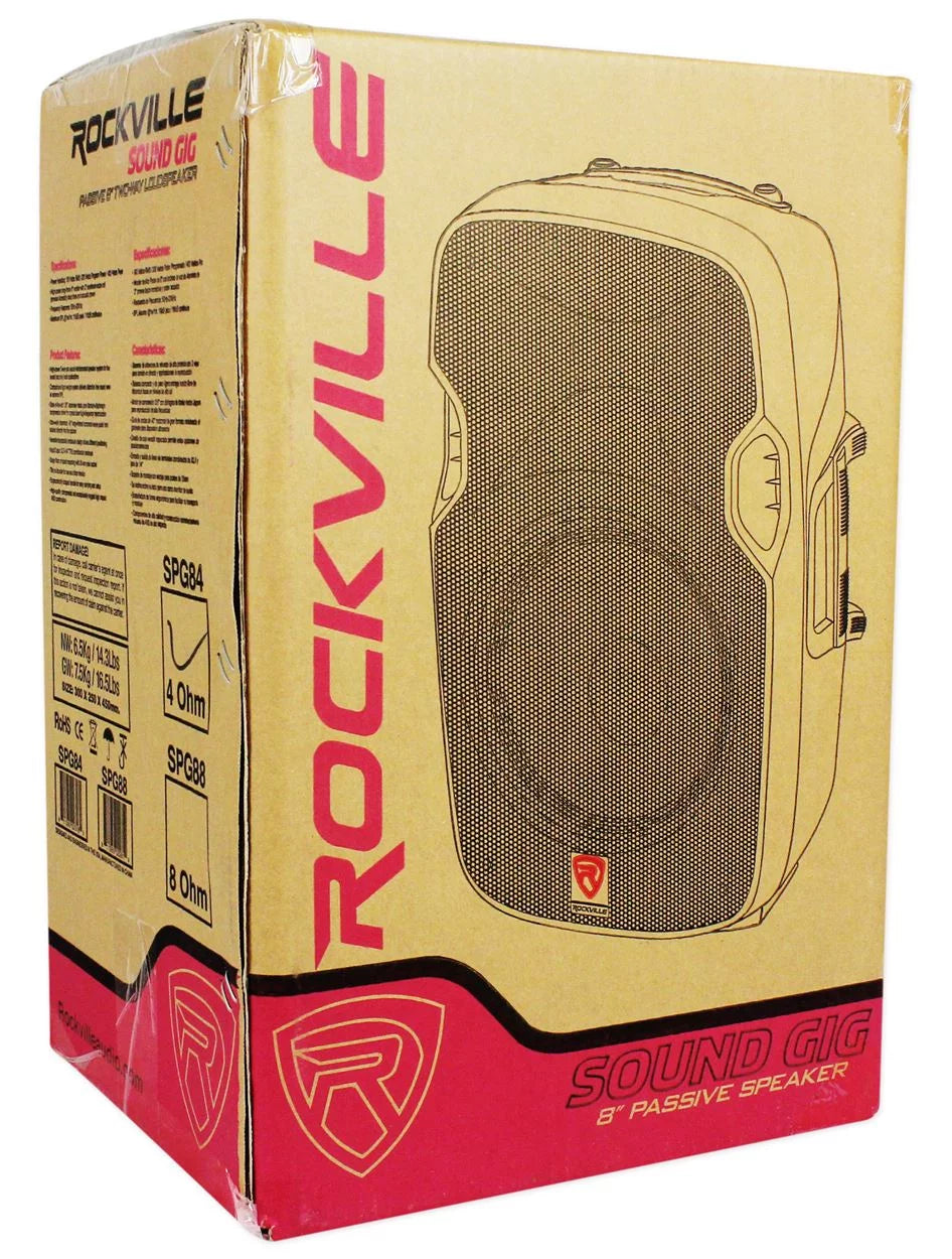 2) Rockville SPG84 8“ 800W 4 Ohm PA Speakers ABS Cabinet+RPA4 1000w Amplifier