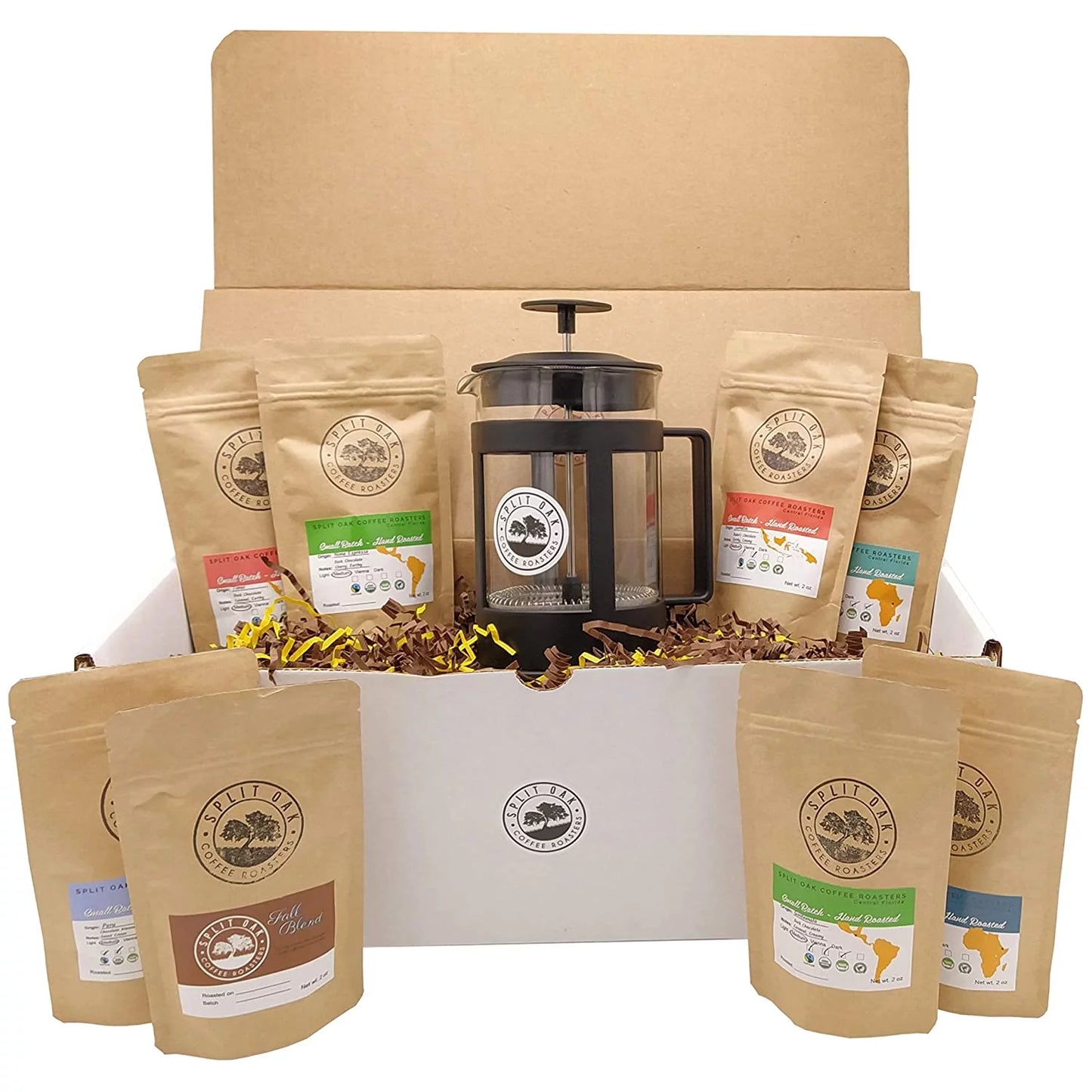 All Amazing Coffee from all Over the World. Sumatra Timor Uganda Ethiopia Colombia Guatemala. Best Coffee Gift Box Set 8 assorted coffees +1 French Press Glass Coffee Maker