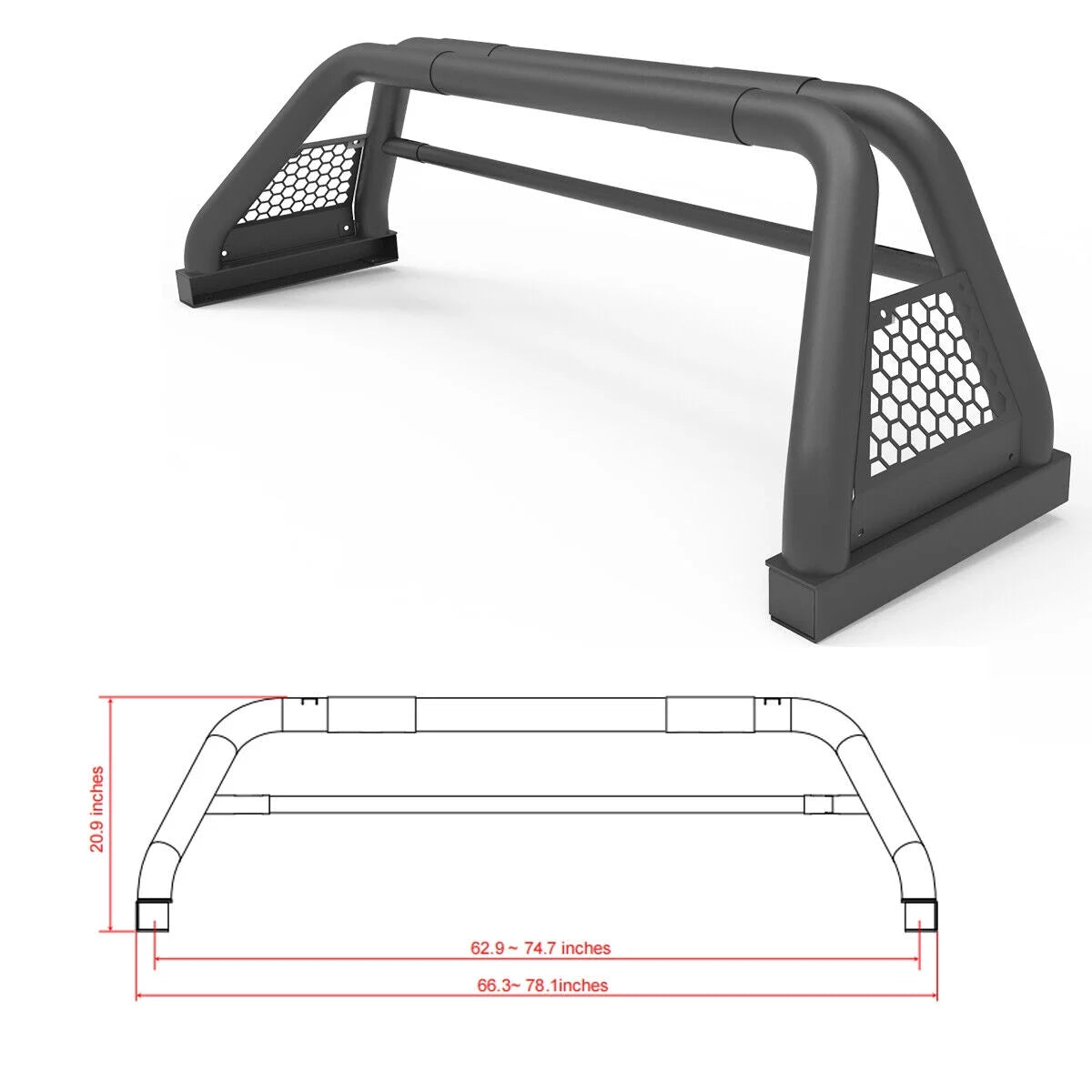 62.9-74.7" Adjustable Truck Roll Sport Bar Chase Rack Bed Bar Fit For 1999-2013 and 2019-2023 Chevy silverado/GMC sierra