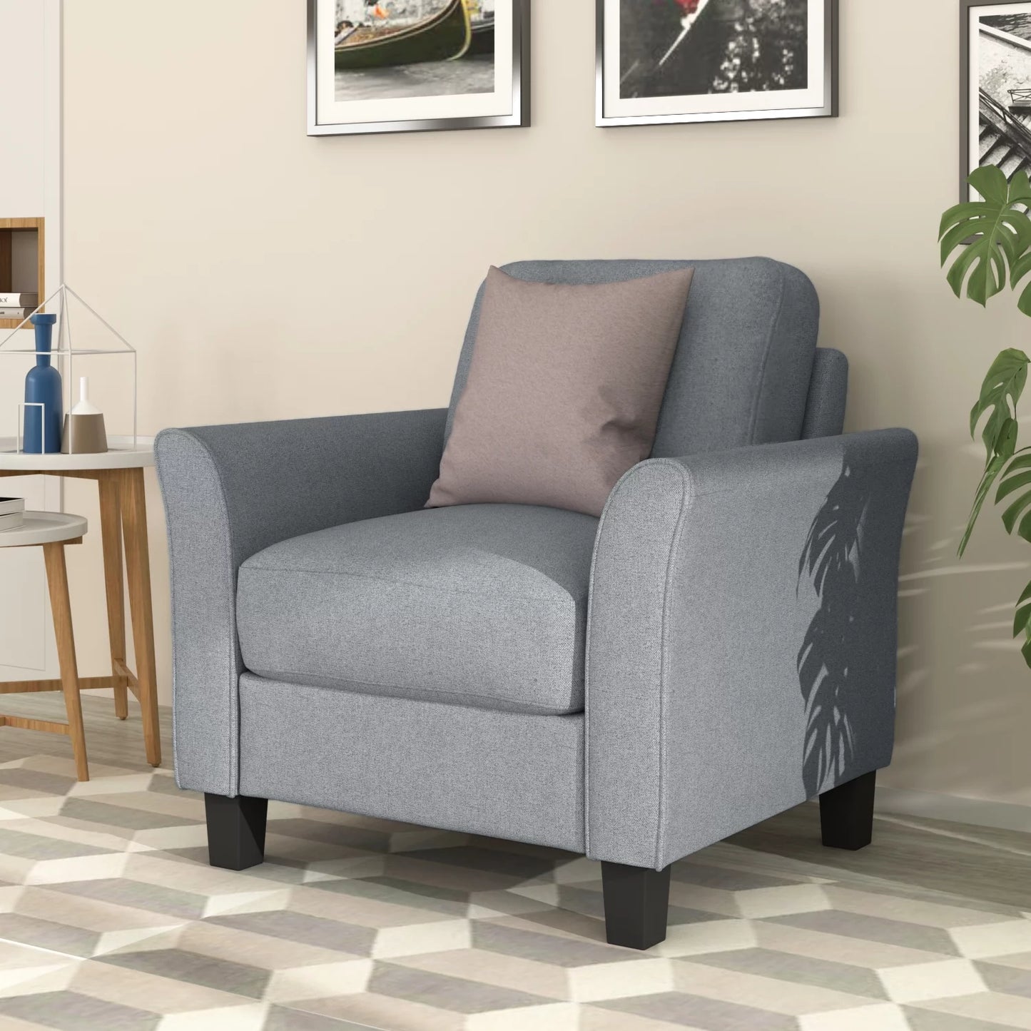 Anself Living Room Furniture chair and 3-seat Sofa (Gray)