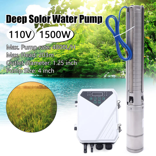 4" 2  110V Solar aqua Pump Submersible MPPT Controller Kit DC Deep Well Pump