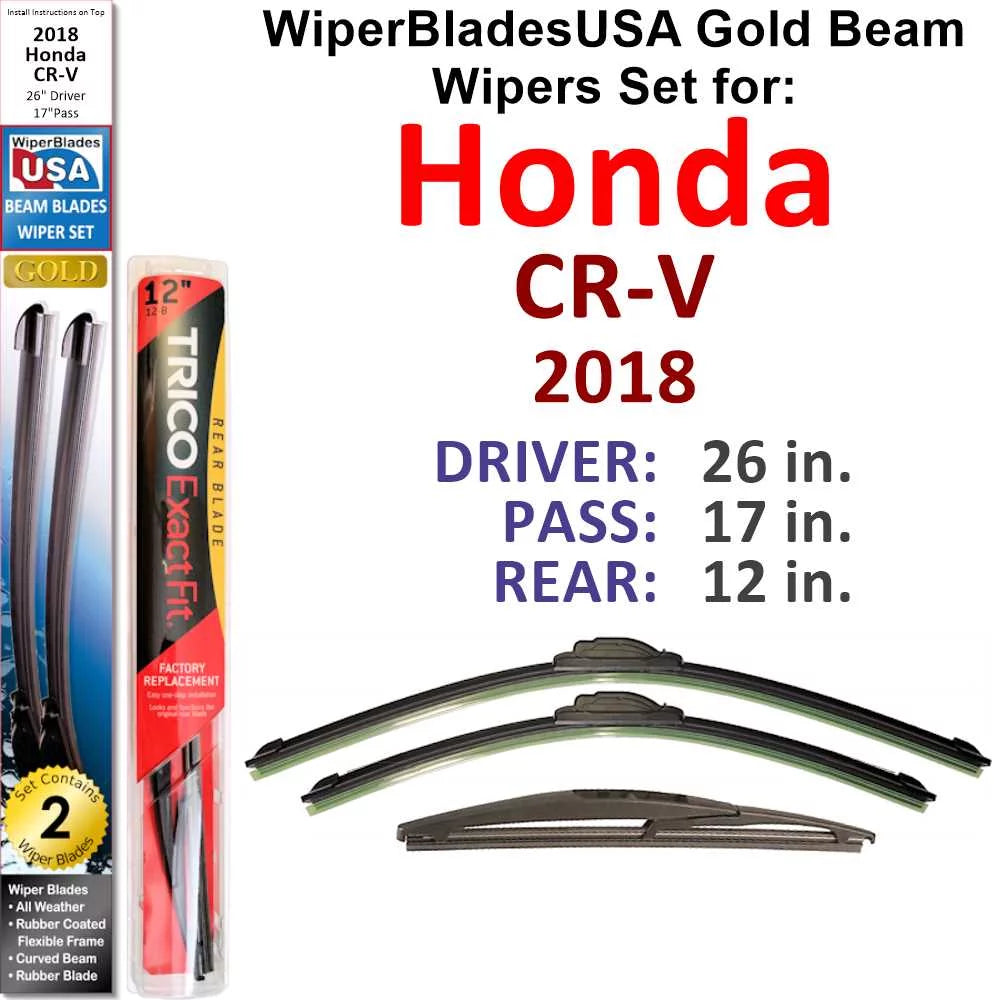 2018 Honda CR-V Beam Wiper Blades Wipers WBUSA (Set of 3) w/Rear Wiper