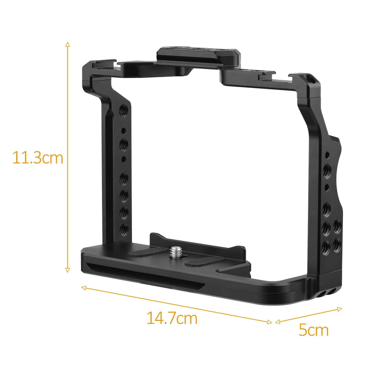 Andoer Camera Cage Aluminum Alloy Video Cage with Dual Cold Shoe Mounts Numerous 1/4 Inch Threads Replacement for  A7IV/ A7III/ A7II/ A7R III/ A7R II/ A7S II