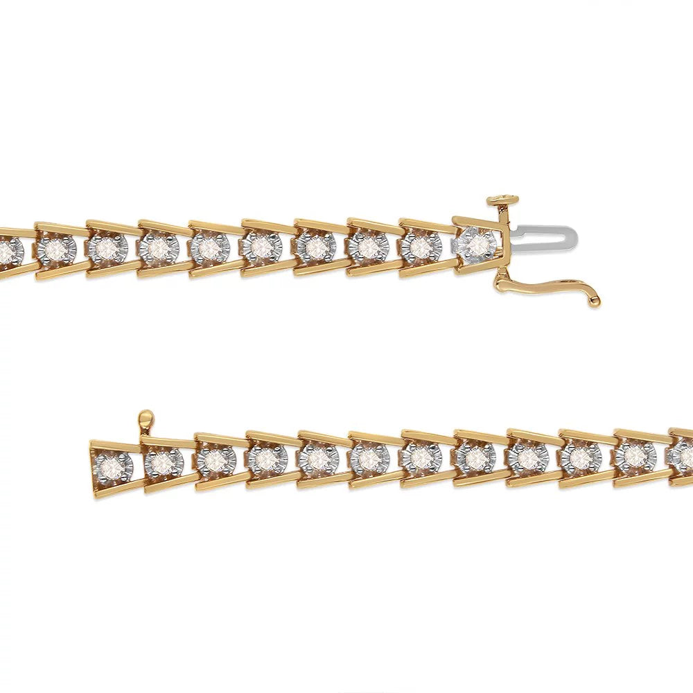 14K Yellow Gold Plated .925 Sterling Silver 2.00 Cttw Miracle Set Diamond Wave Link Bracelet (L-M Color, I2-I3 Clarity) - Size 7.25"