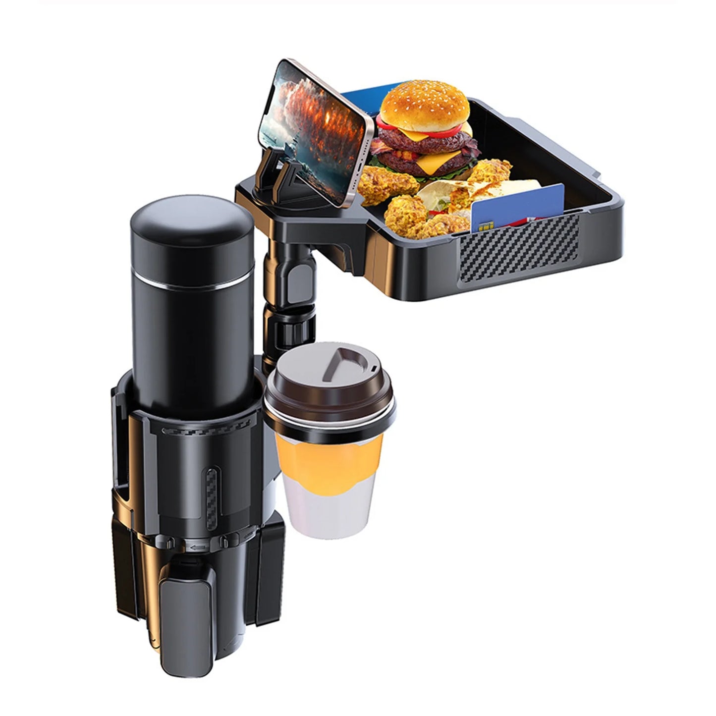 Anself Car Cup Holder Tray with Dual Holder 4IN1 Adjustable Drink Phone Snack Tray Expander