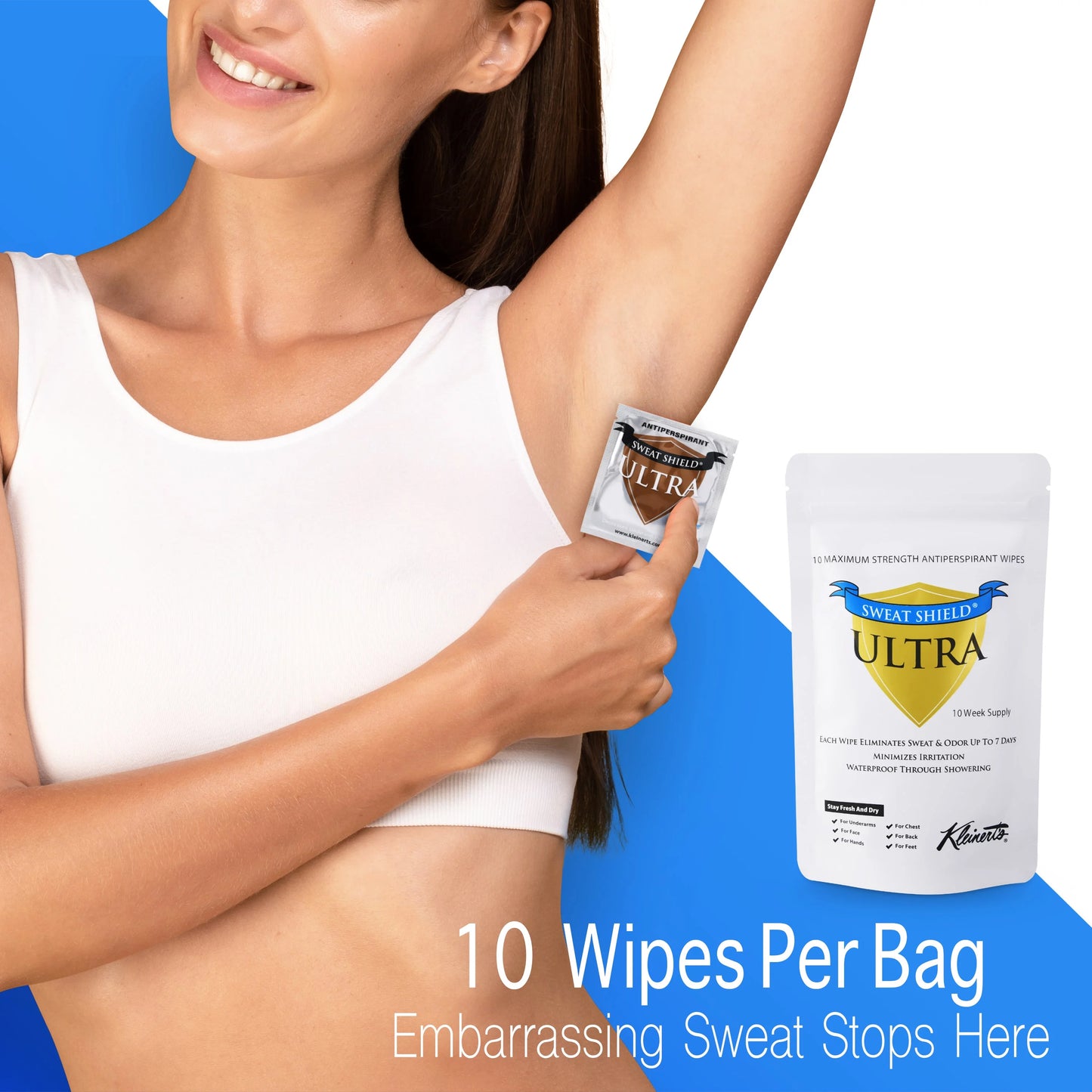 20 Week Supply- Doctor Recommended. Stop Sweating & Odor For Up To 7 Days. Sweat Shield Ultra Antiperspirant Wipes