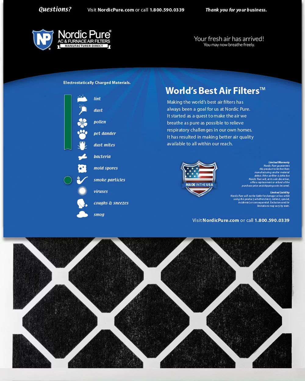 18x18x1 (17_3/4x17_3/4) Pure Green Plus Carbon Eco-Friendly Air Filters 6 Pack