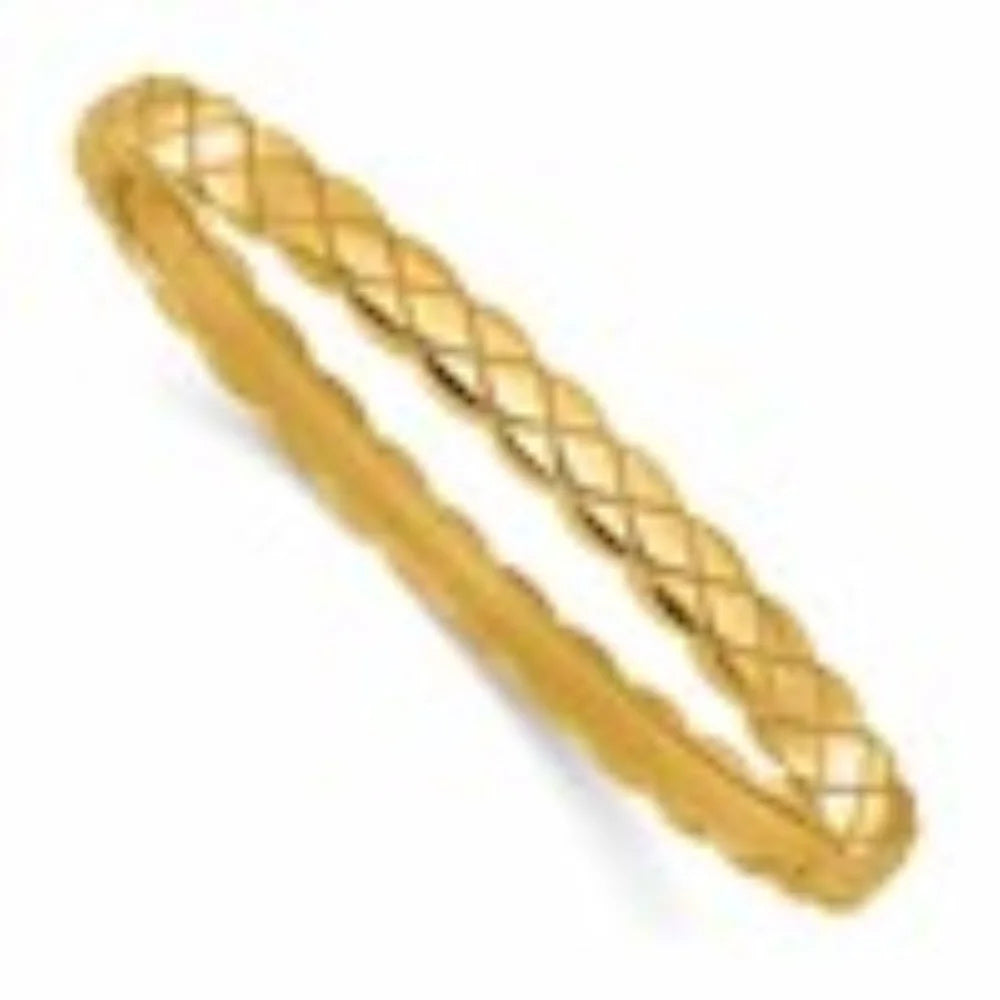 Auriga 14k Yellow Gold Polished and Grooved 6.3mm Bangle for Men