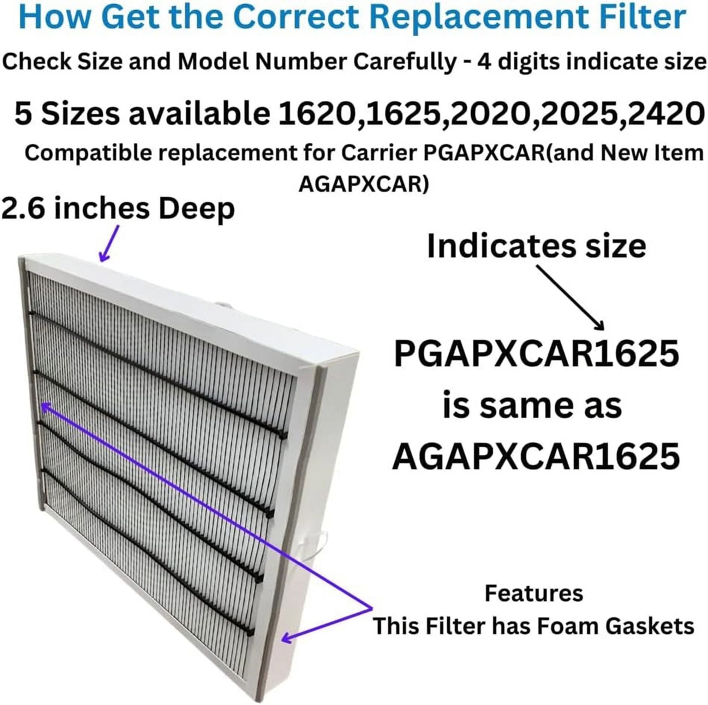 16X25x3 Filter matching Replacement For Carrier Part PGAPXCAR1625 AGAPXCAR1625 Fits PGAPAXX1625 (2)