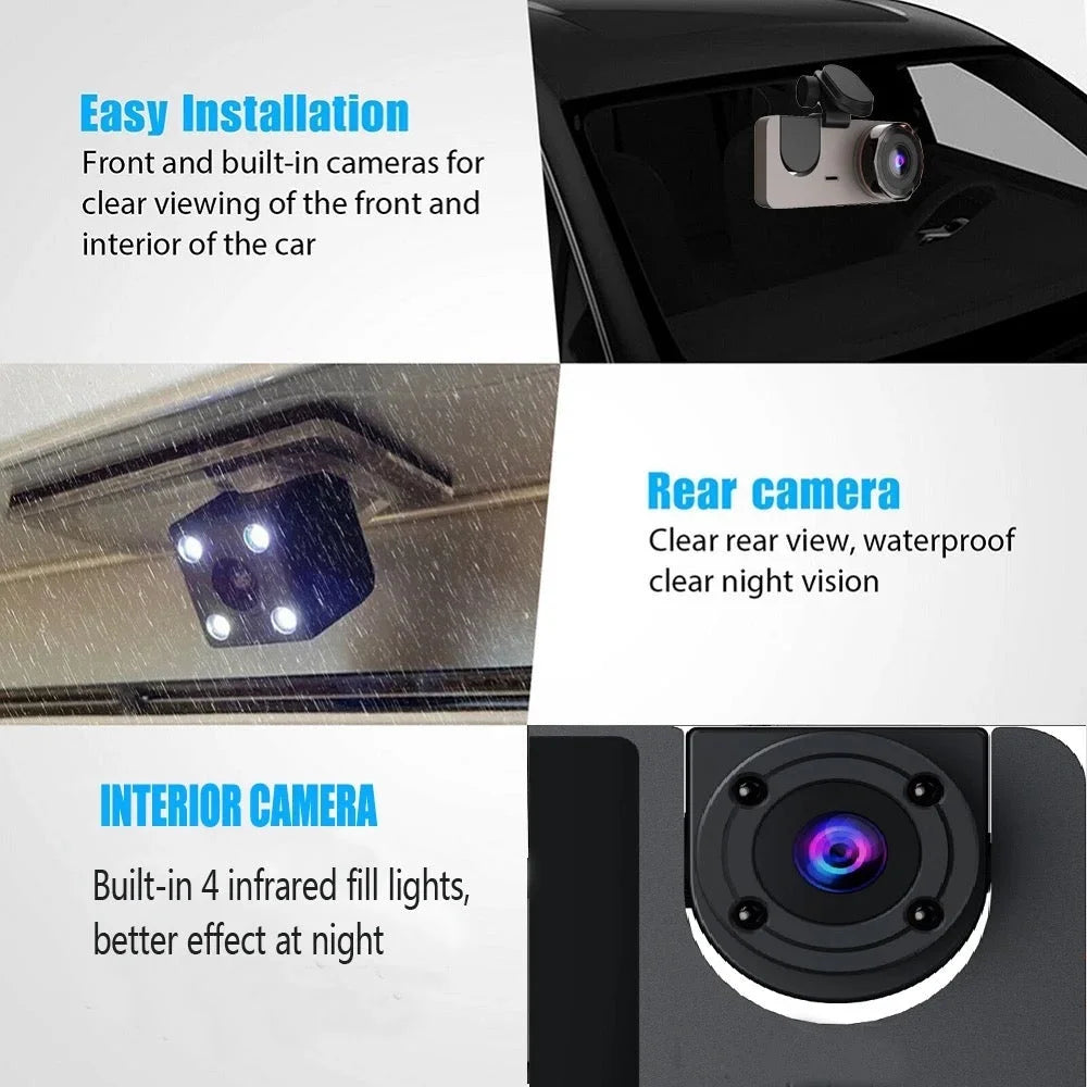 3 Camera Dash Car DVR Night Vision. Car Video Recorder