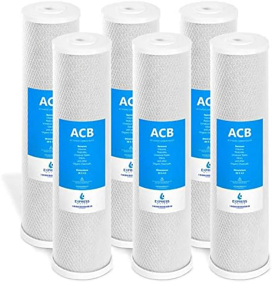 6 pack moisture filter activated carbon block replacement filter  acb large capacity moisture filter  whole house filtration  5 micron liquid filter  4.5” x 20” inch