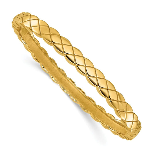 Auriga 14k Yellow Gold Polished and Grooved 6.3mm Bangle for Men