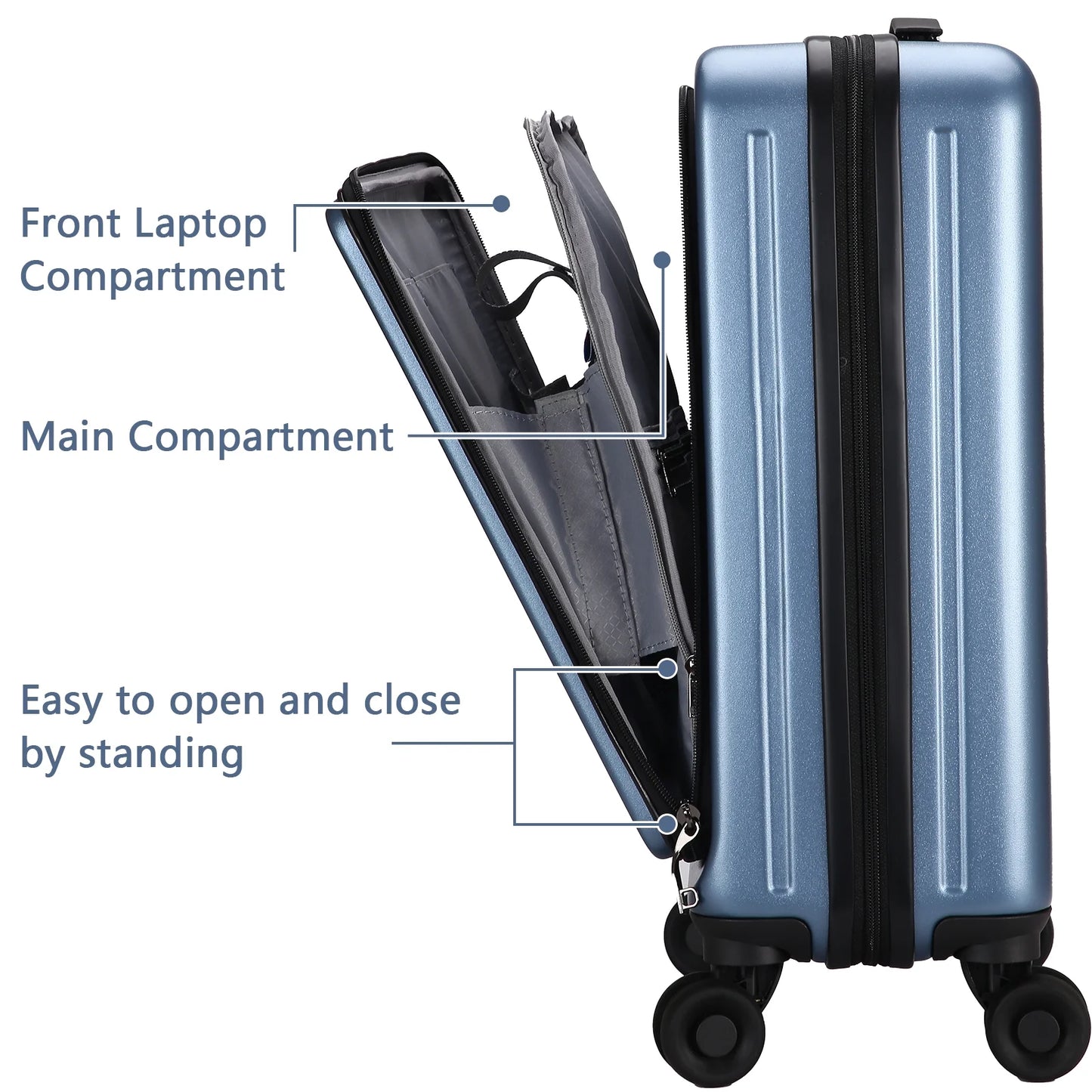 2 Piece 20/24 Luggage Set, Only 20 with Front Laptop Pocket & Expandle, Lightweight ABS+PC Hardshell Suitcase with TSA Lock & Spinner Wheels, 20 Inch 37~41L + 24 Inch 65L, Ice Blue