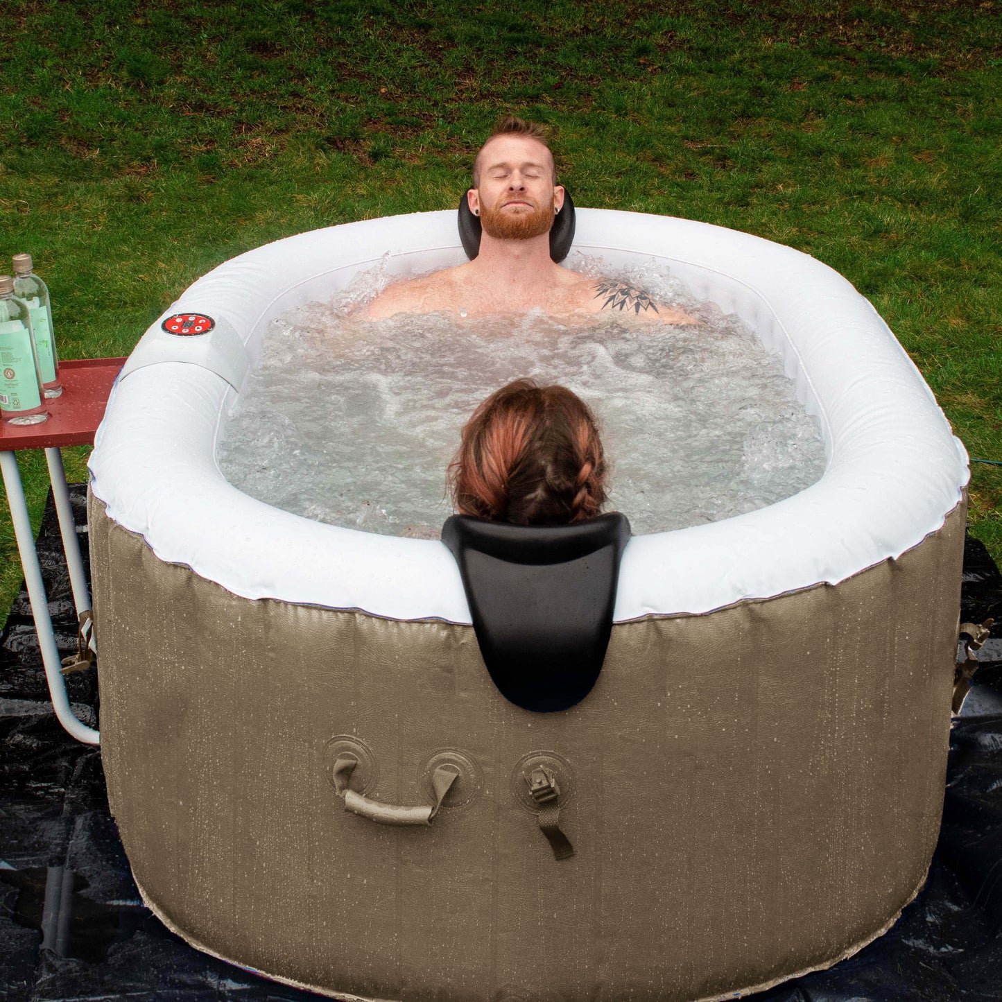 ALEKO 145 Gallon 2 Person Brown Oval Inflatable Jetted Hot Tub with wrap