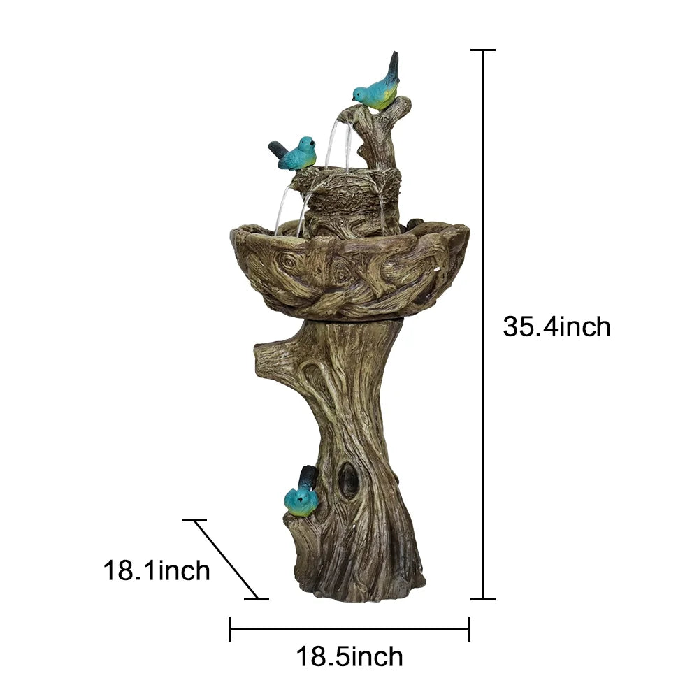 3-Tier Outdoor moisture Fountain Bird Bath Patio Fountain Outdoor Stump Like Waterfall Fountain with Birds Decor Freestanding Patio liquid Fountain Pump for Garden Yard Patio Porch