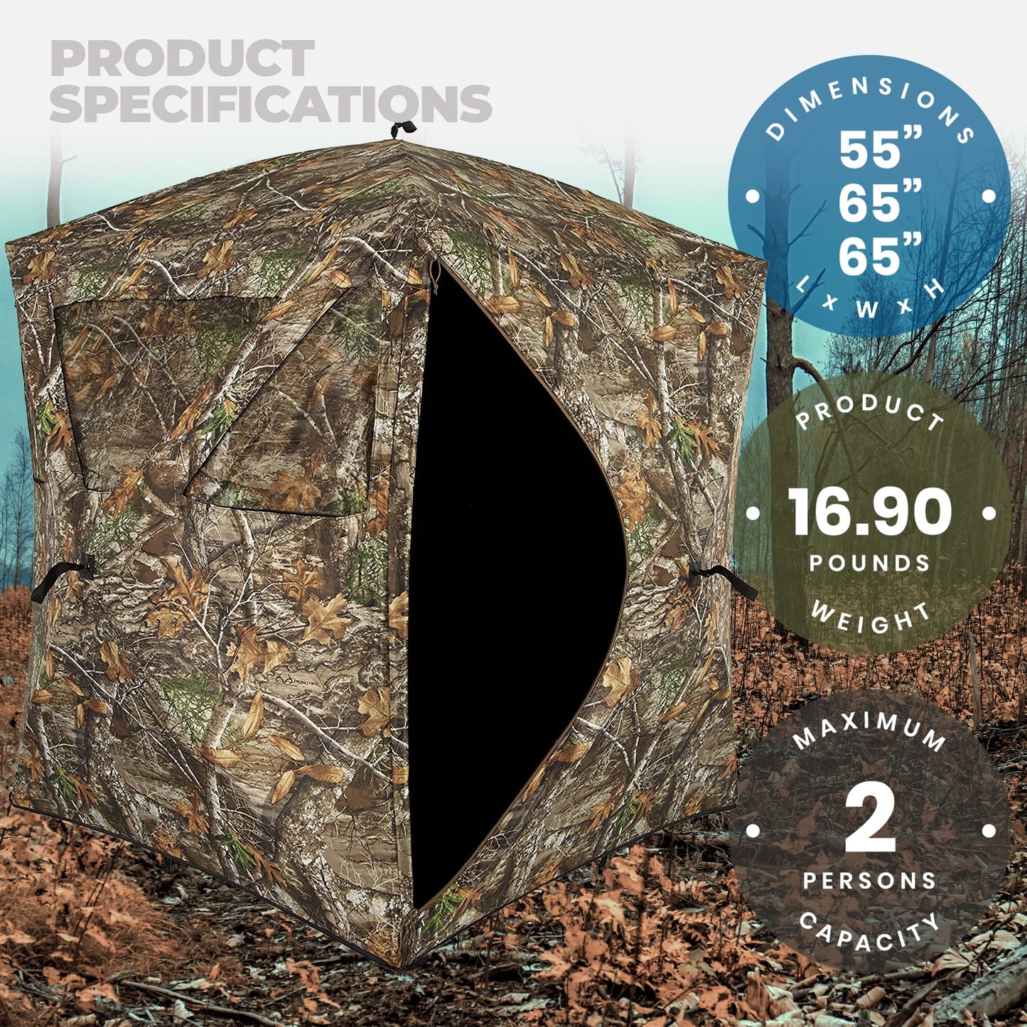 Ameristep Care Taker Pop up 2 Person Ground Hunting Blind, Realtree