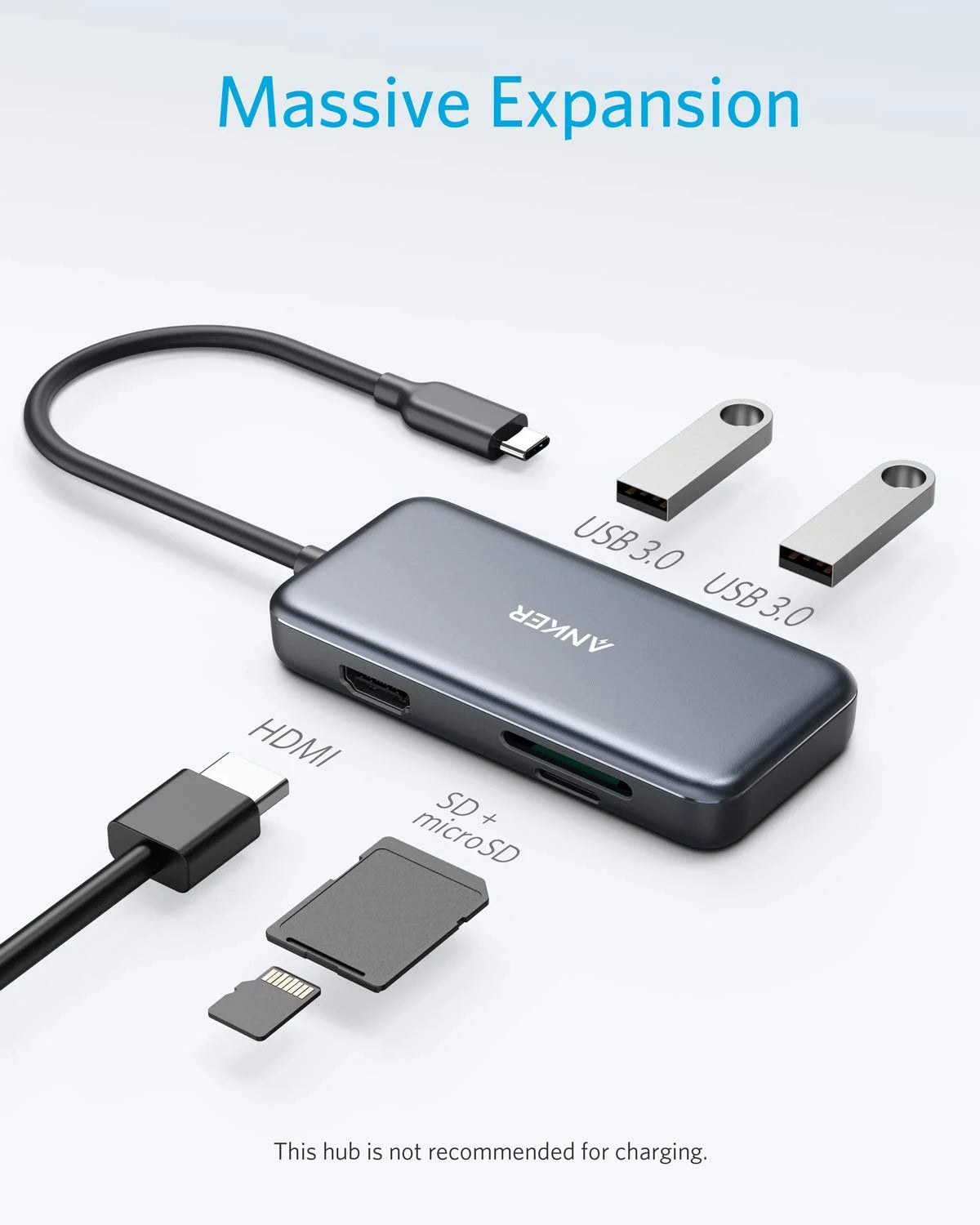 Anker USB C Hub Adapter, 5-in-1 USB C Adapter, with 4K USB C to HDMI, SD and microSD Card Reader, 2 USB 3.0 Ports, for MacBook Pro 2019/2018/2017, iPad Pro 2019/2018, Pixelbook, XPS, and More