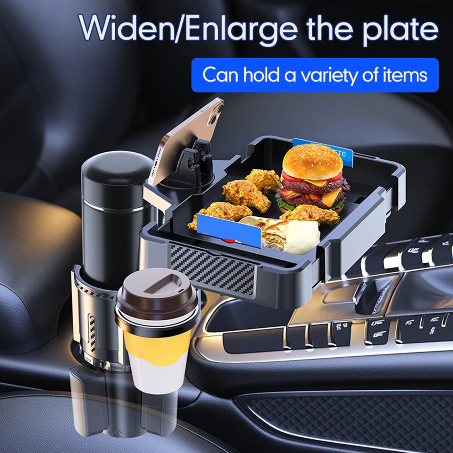 Anself Car Cup Holder Tray with Dual Holder 4IN1 Adjustable Drink Phone Snack Tray Expander