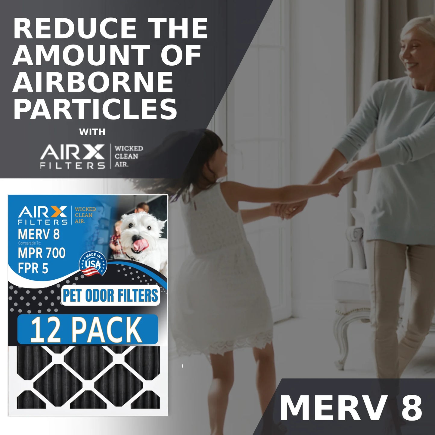 14x25x1 Air Filter MERV 8 Rating, 12 Pack of Furnace Filters Comparable to MPR 700, FPR 5, Pet Odor Retention Filters - Made in USA by AIRX FILTERS WICKED CLEAN AIR.