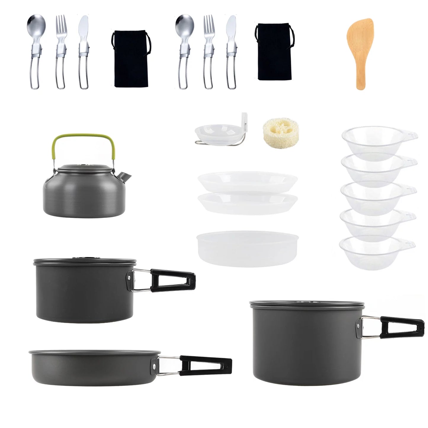 ametoys Camping Cookware Mess Kit, Non-Stick Pot and Pan Set with Kettle for  Cooking and Backpacking Adventures