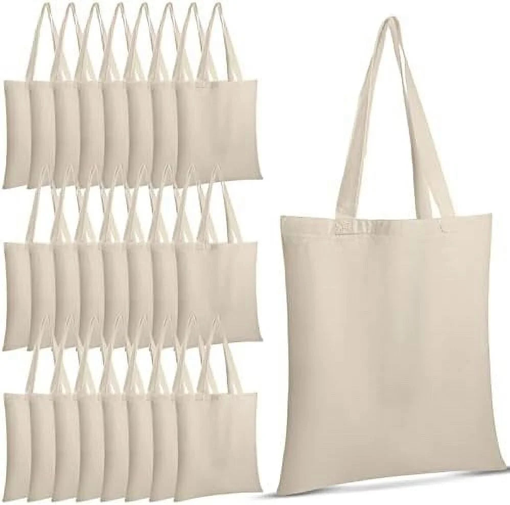 24 Pieces Canvas Tote Bags, Blank Plain Canvas Bag Lightweight Reusable Grocery Shopping Cloth Bags with Handles for DIY Crafting and Decorating, 13 Inch W x 15 Inch H