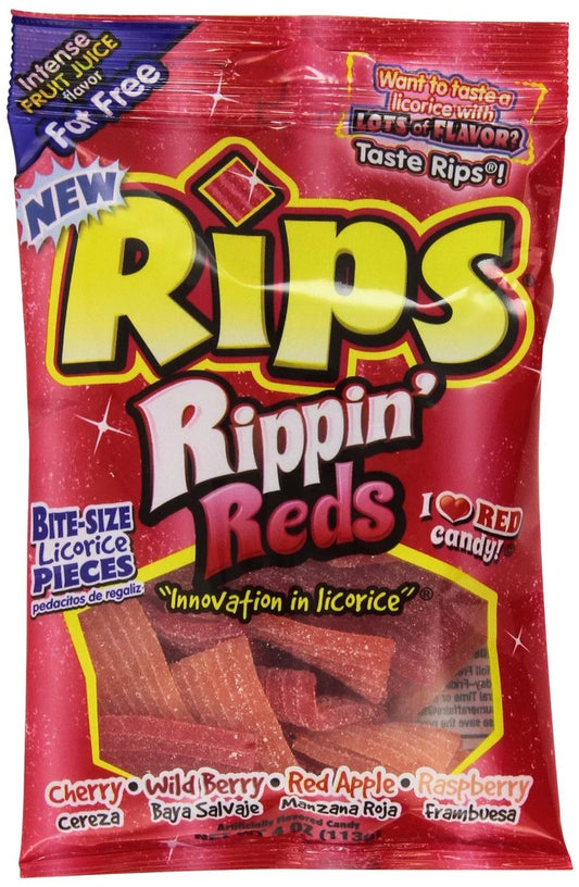 12 PACKS : Rips Rippin Reds Licorice Candy 12 Bags of 4 oz