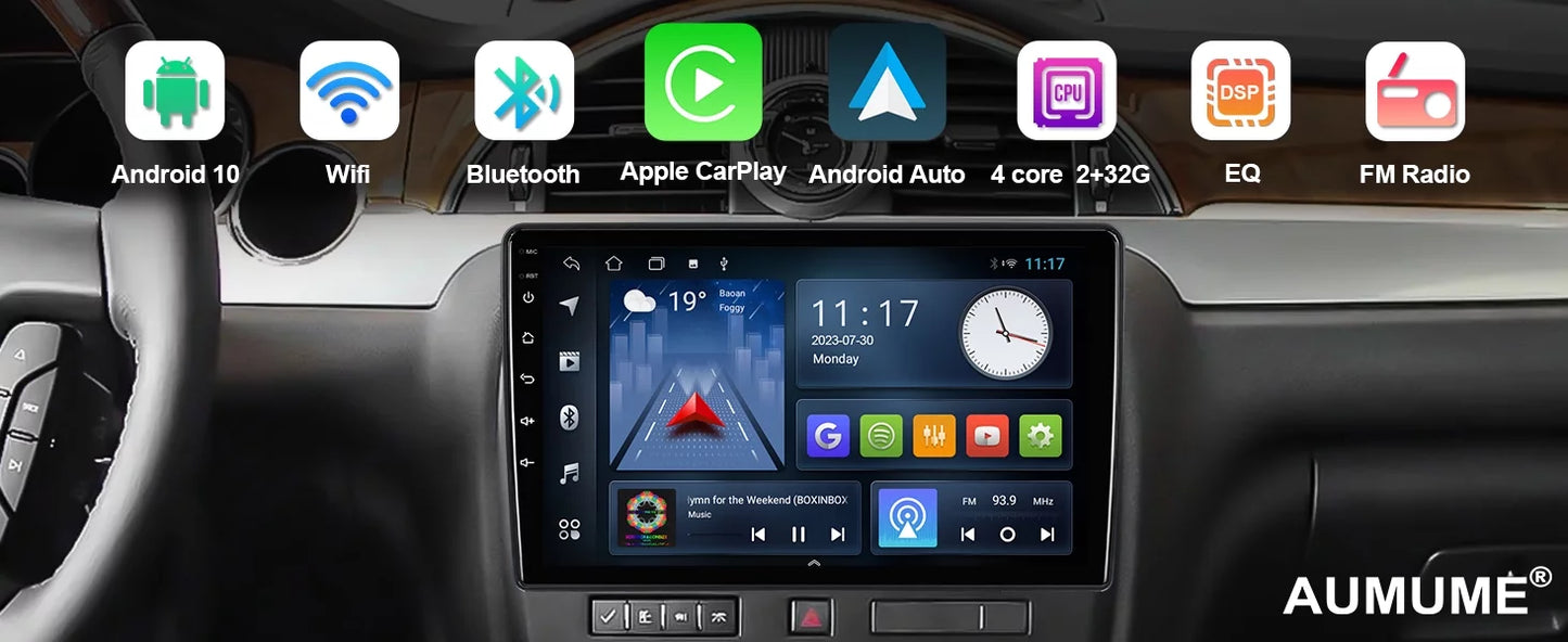 2+32G Aumume 10.1 inches Android 10 Double Din Car Stereo for Chevrolet/GMC/Buick IPS Touchscreen Screen Car Radio with Carplay & Android Auto Support Backup Camera GPS Navi FM BT