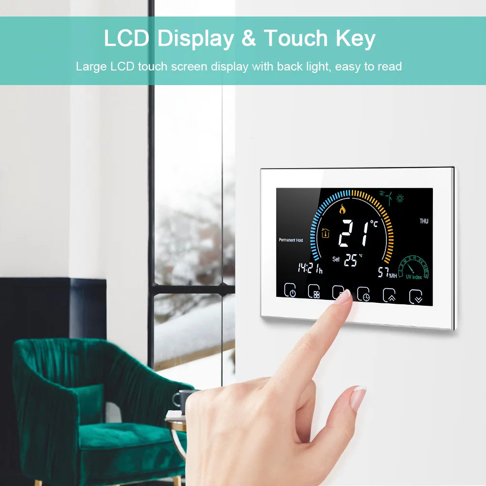 95-240V Smart Programmable 5+1+1 Six Periods Voice APP Control Backlight LCD / Gas Boiler Heating Thermoregulator with Index Humidity Display Lock Function suitable with Echo Home Tma