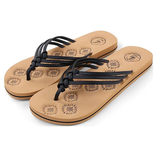 AERUSI Livi Life Women's Indoor or Outdoor Casual Walking Flip Flop Sandals (Black)