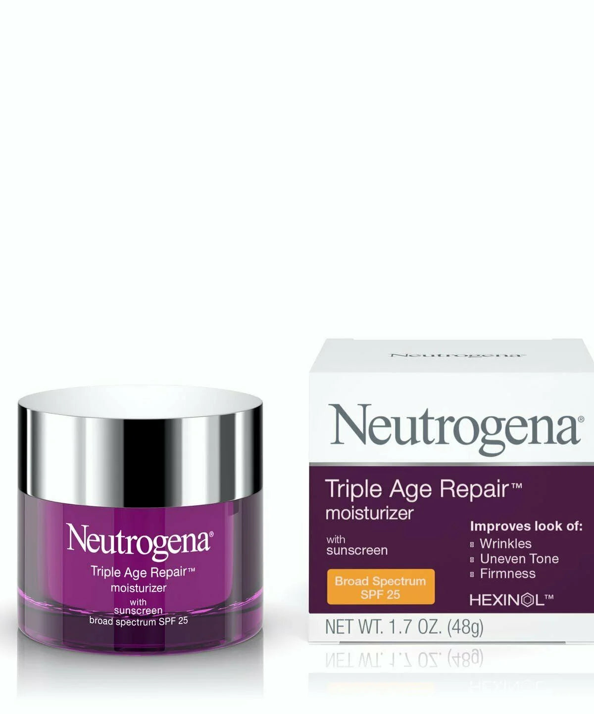 2 Pack Neutrogena Triple Age Repair Anti-Wrinkle Daily Facial Moisturizer with Vitamin C and SPF 25 Sunscreen, help Smooth look of Wrinkles, Evens Skin Tone, Firms Skin, 1.7 oz