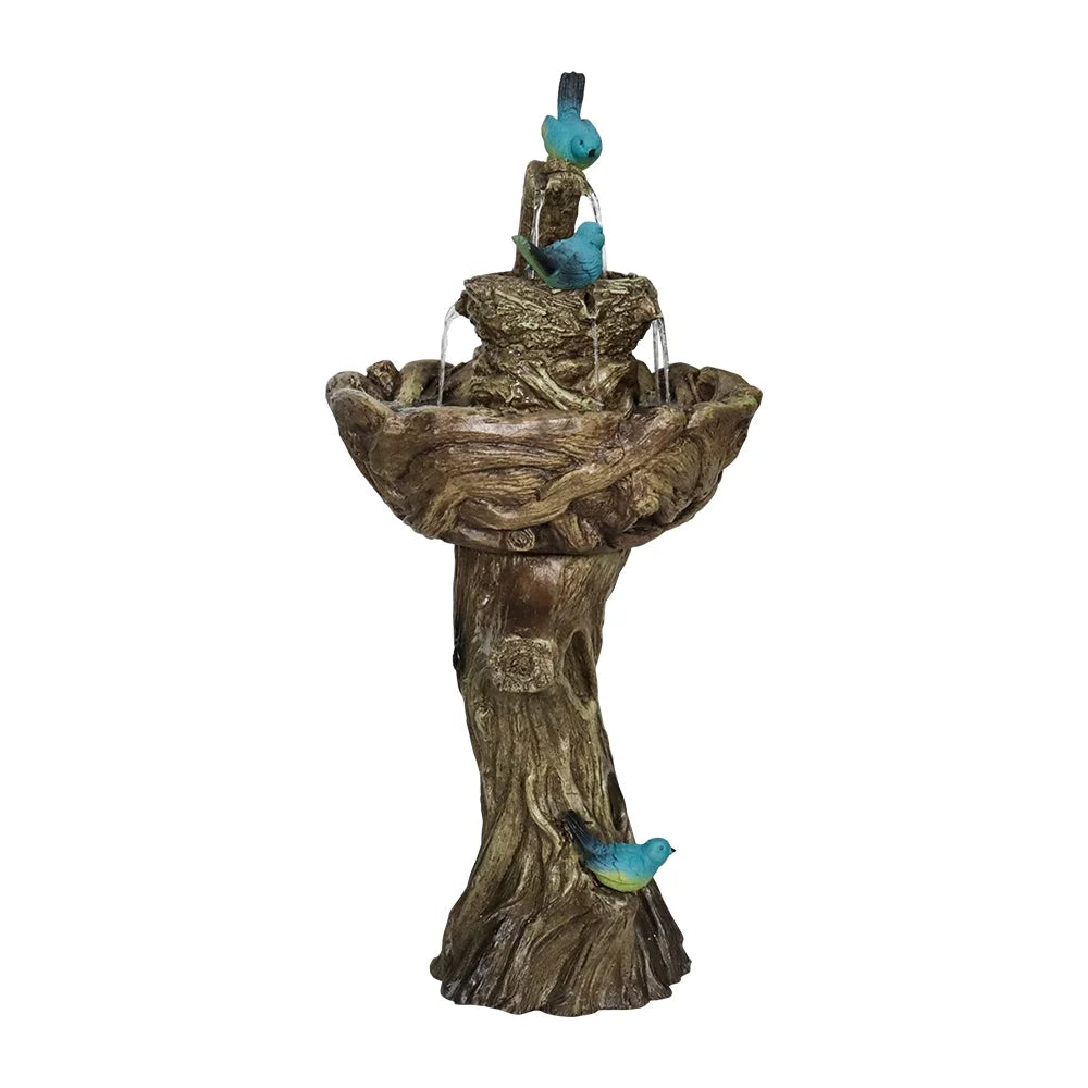 3-Tier Outdoor moisture Fountain Bird Bath Patio Fountain Outdoor Stump Like Waterfall Fountain with Birds Decor Freestanding Patio liquid Fountain Pump for Garden Yard Patio Porch