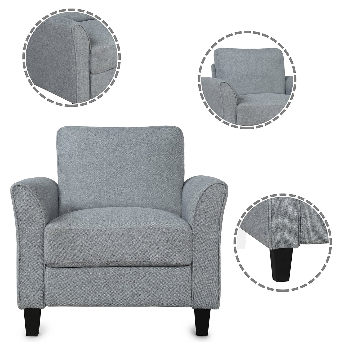 Anself Living Room Furniture chair and 3-seat Sofa (Gray)