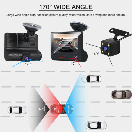 Apexeon Dash Cam， 1080P Full HD Front and Rear Dual Camera, 4 Inch IPS Screen, Wide Angle Vision, Loop Recording， Stay Protected on the Road!