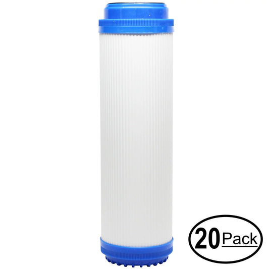 20-Pack Replacement for H2O Distributors H2O-UCF-02 Granular Activated Carbon Filter - Universal 10-inch Cartridge for H2O Distributors H2O-UCF-02 Dual Stage Under Sink System - Denali Pure Brand