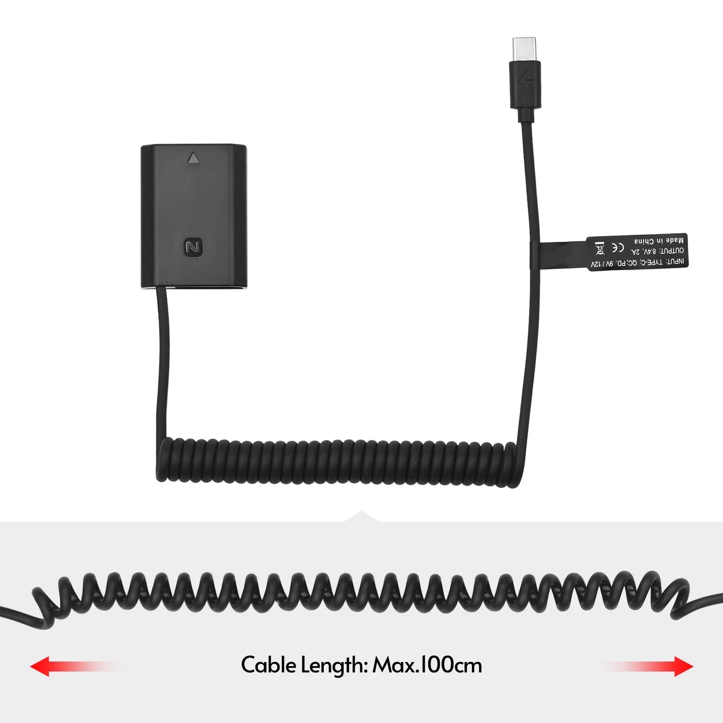 Andoer NP-FZ100 Dummy Battery USB-C Coupler Adapter with USB Type-C Spring Power Cable Replacement for  Alpha A6600 A7C A7III A7SIII A7RIII A7RIV A9 A9II A9R A9S Cameras