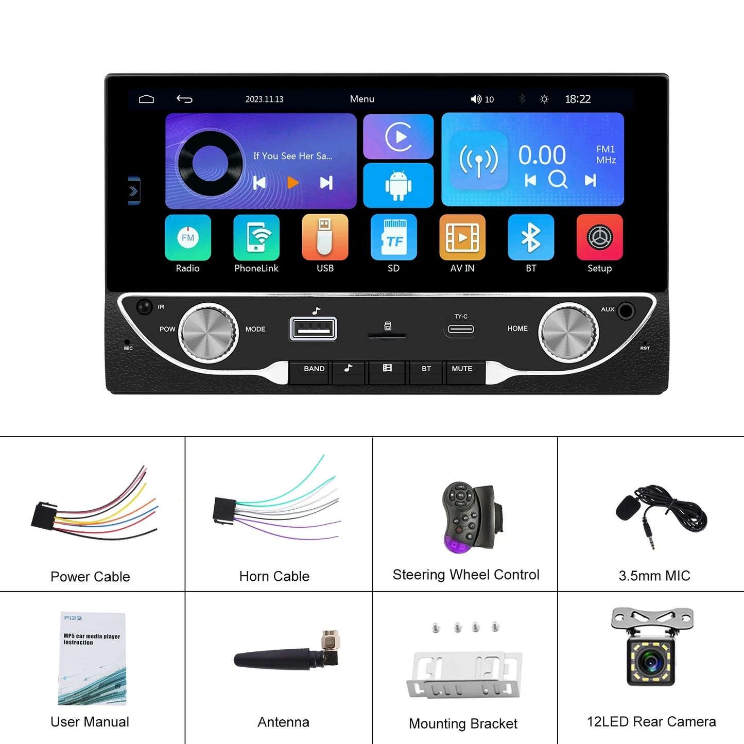 2DIN 6.86" Universal Car mp5 Player Bluetooth FM Radio Receiver Support TF/USB Rear View Camera wireless carplay/auto