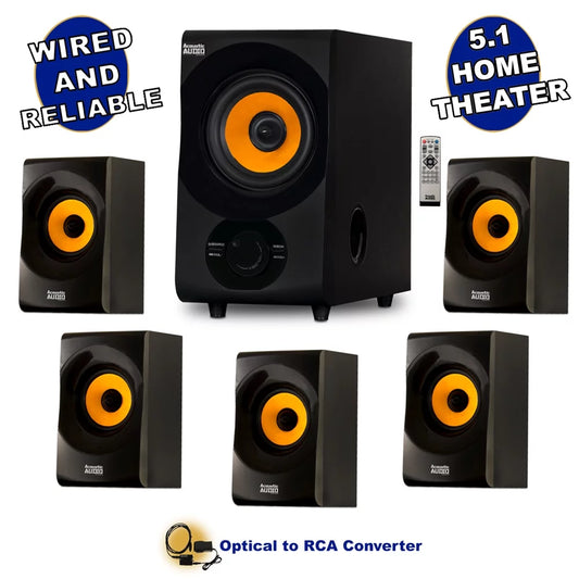 Acoustic Audio AA5170 Home Theater 5.1 Bluetooth Speaker System with FM and Optical Input