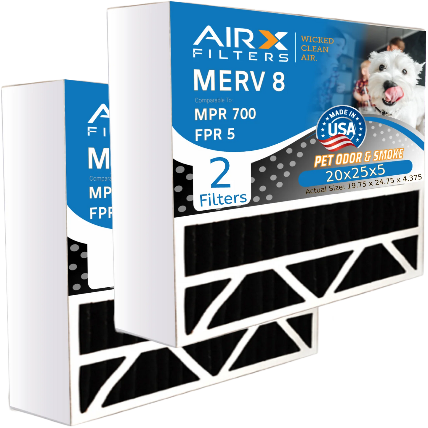 20x25x5 Air Filter Odor Eliminator Carbon Filter MERV 8 Comparable to MPR 700 & FPR 5 appropriate with Bryant Carrier FILXXCAR0020 2 Pack by AIRX FILTERS WICKED CLEAN AIR.