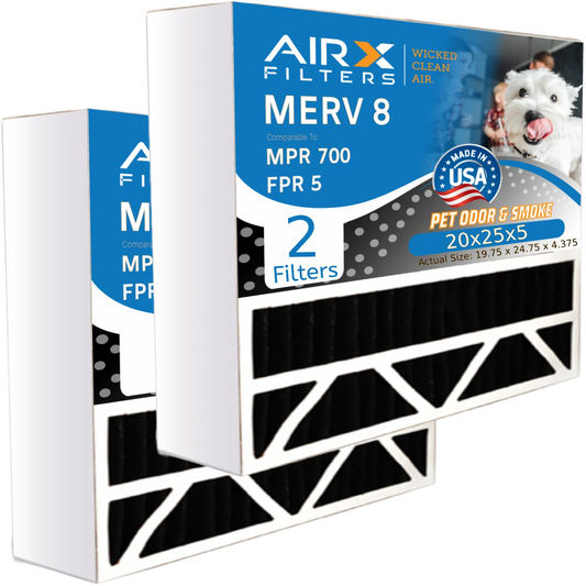 20x25x5 Air Filter Odor Eliminator Carbon Filter MERV 8 Comparable to MPR 700 & FPR 5 appropriate with Bryant Carrier FILXXCAR0020 2 Pack by AIRX FILTERS WICKED CLEAN AIR.